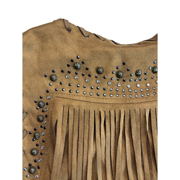 Miss Me Women's Beige Sleeveless Faux Leather Fringe Vest Top - Picture 3 of 4